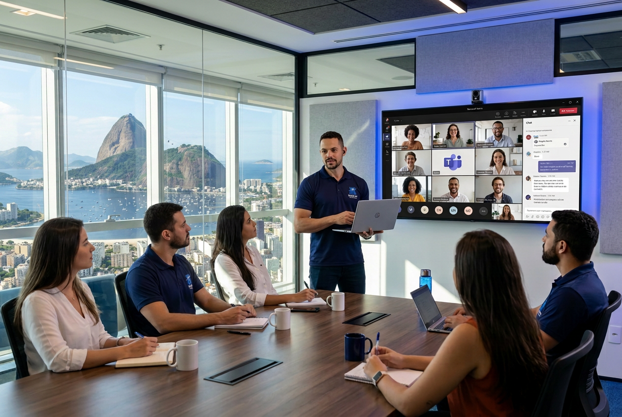 Reunião corporativa com Microsoft Teams em empresa atendida pela Resolve Tecnologias no Rio de Janeiro