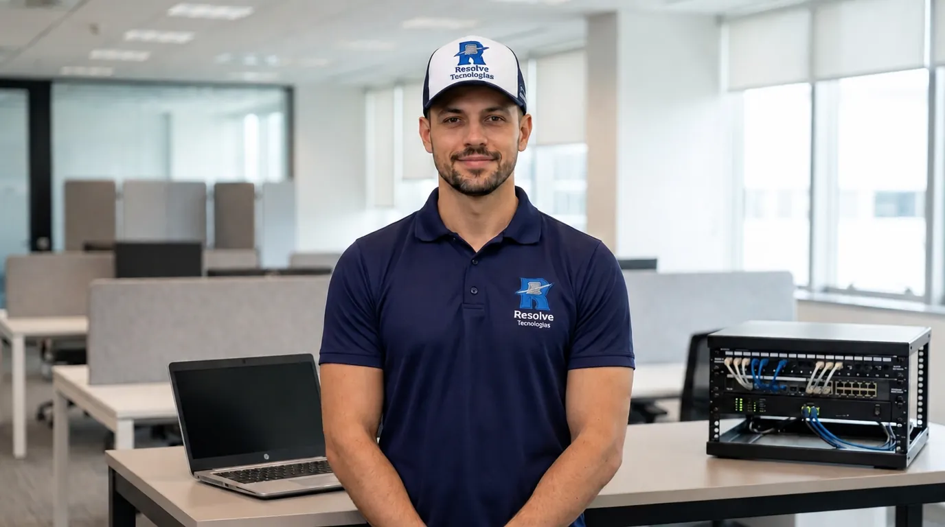 Técnico da Resolve Tecnologias em ambiente corporativo de suporte de TI