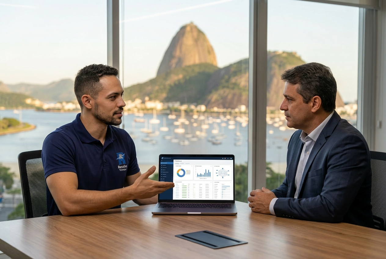 Técnico da Resolve Tecnologias atendendo empresa em Botafogo no Rio de Janeiro
