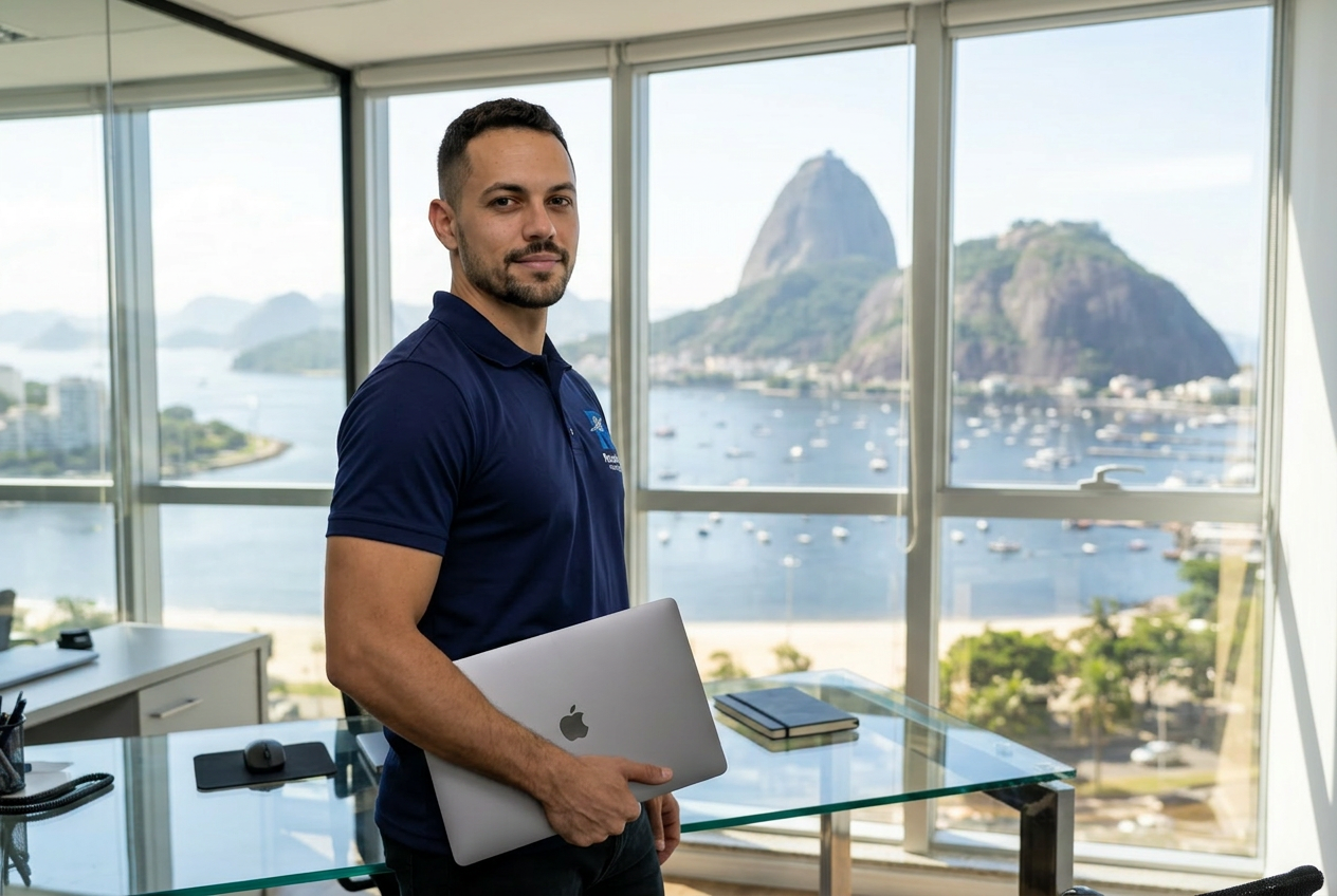 Técnico da Resolve Tecnologias realizando suporte de TI em Botafogo no Rio de Janeiro