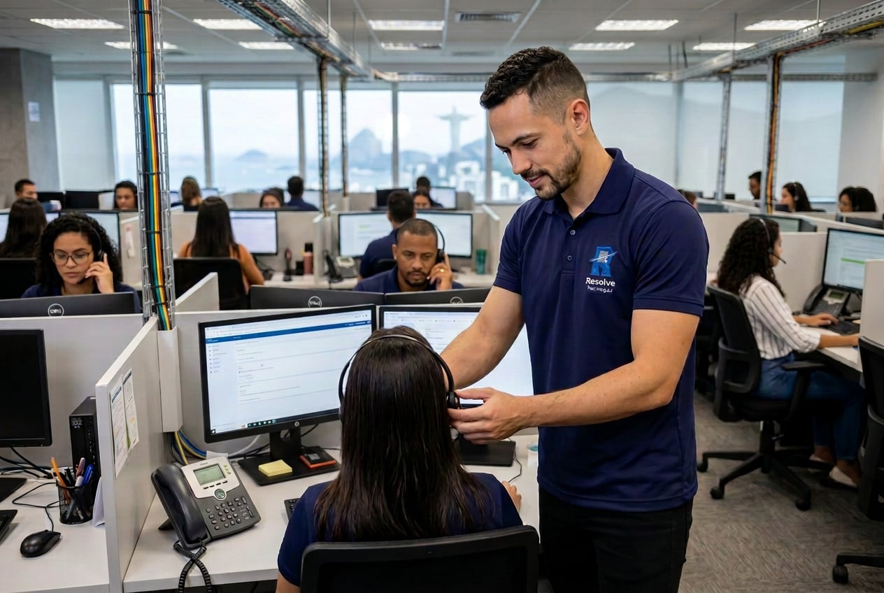 Técnico da Suporte de TI - Resolve Tecnologias fazendo suporte técnico em uma posição de atendimento em call center no Rio de Janeiro