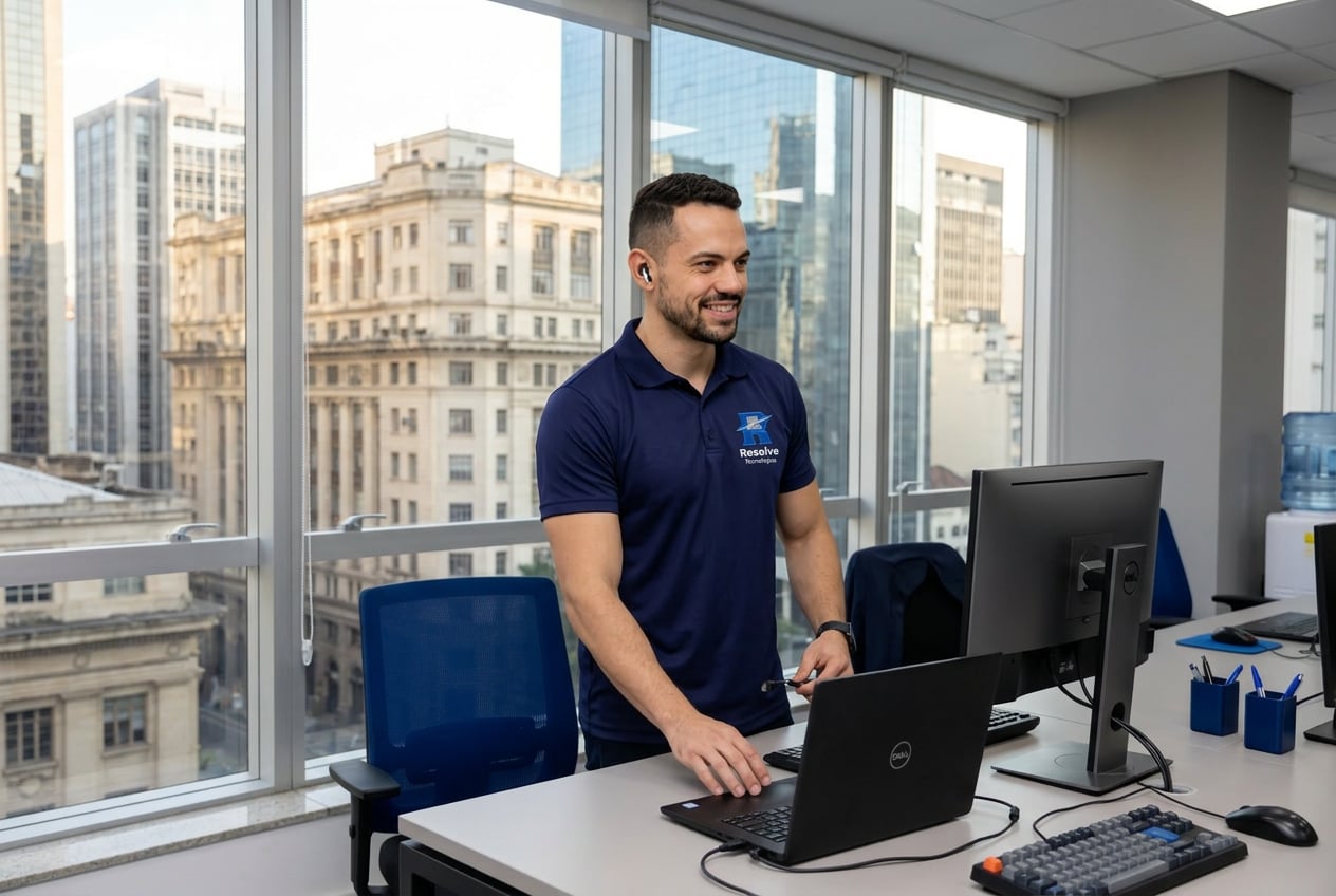 Técnico da Suporte de TI - Resolve Tecnologias realizando suporte de TI no Centro do Rio de Janeiro