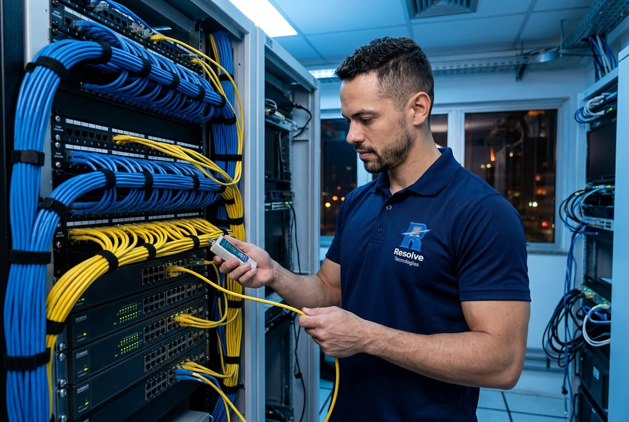 Técnico da Suporte de TI - Resolve Tecnologias verificando infraestrutura de TI no Centro do Rio de Janeiro