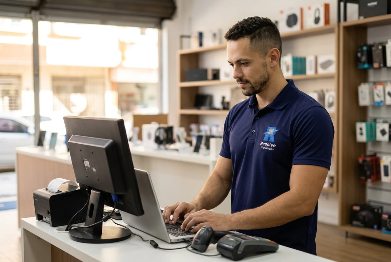 Técnico da Suporte de TI - Resolve Tecnologias fazendo suporte técnico no caixa e PDV de um comércio no Rio de Janeiro