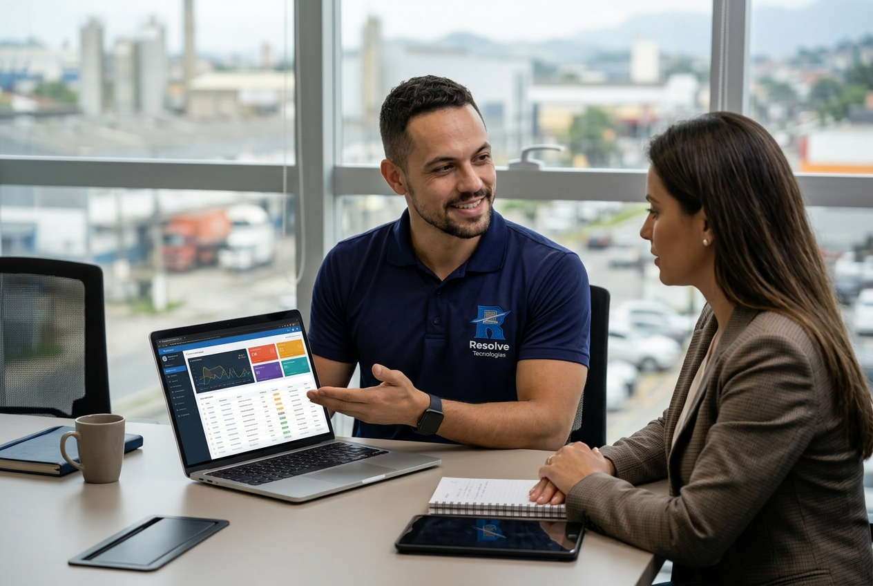 Técnico da Resolve Tecnologias atendendo empresa em Duque de Caxias