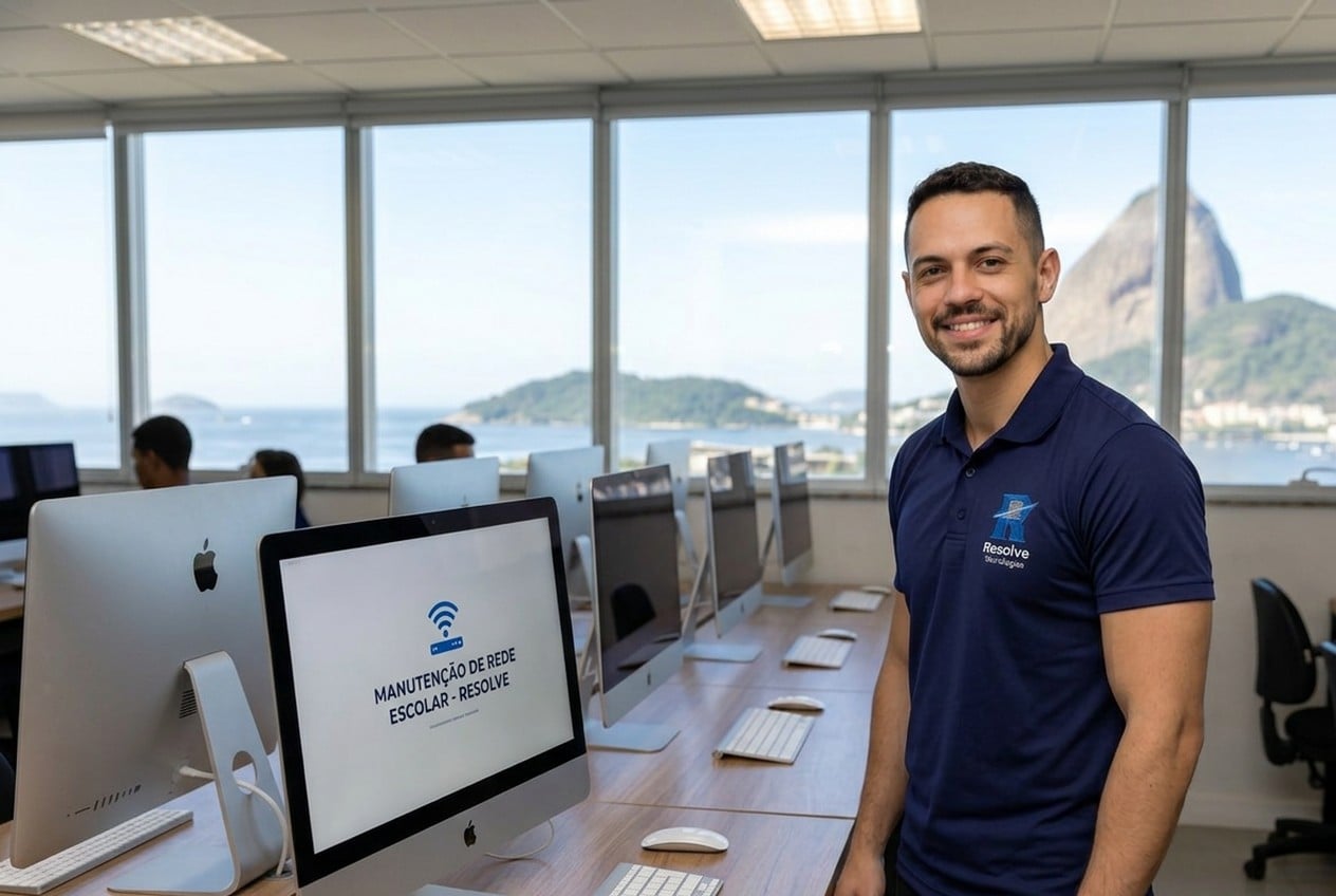Técnico da Suporte de TI - Resolve Tecnologias fazendo suporte em laboratório de informática de escola no Rio de Janeiro