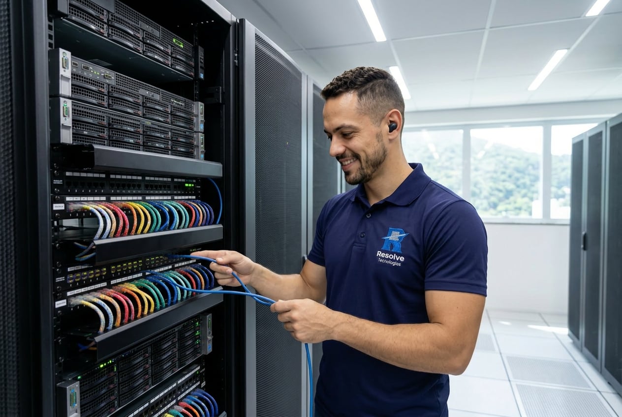 Técnico da Suporte de TI - Resolve Tecnologias verificando infraestrutura de TI na Gávea