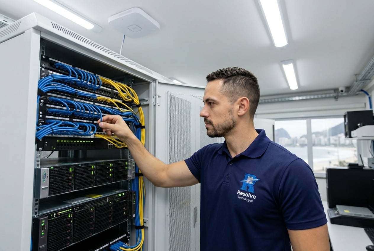 Técnico da Suporte de TI - Resolve Tecnologias verificando infraestrutura de TI em Ipanema