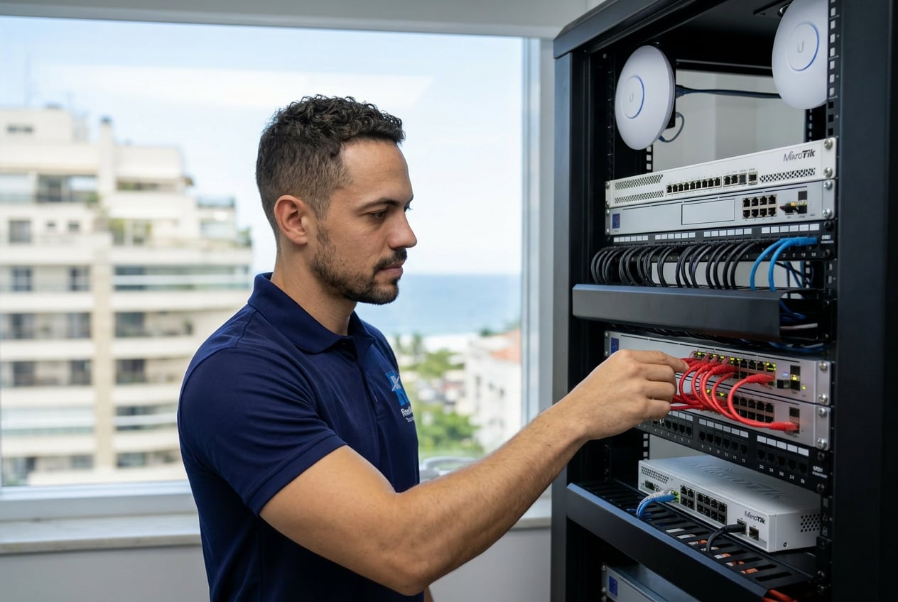 Técnico da Suporte de TI - Resolve Tecnologias verificando infraestrutura de TI no Leblon