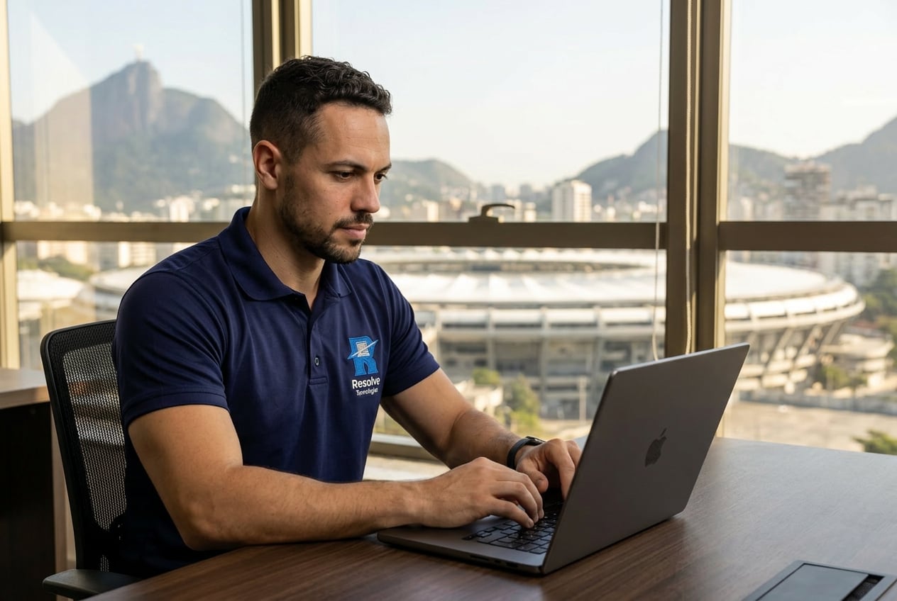 Técnico da Suporte de TI - Resolve Tecnologias realizando suporte de TI no Maracanã