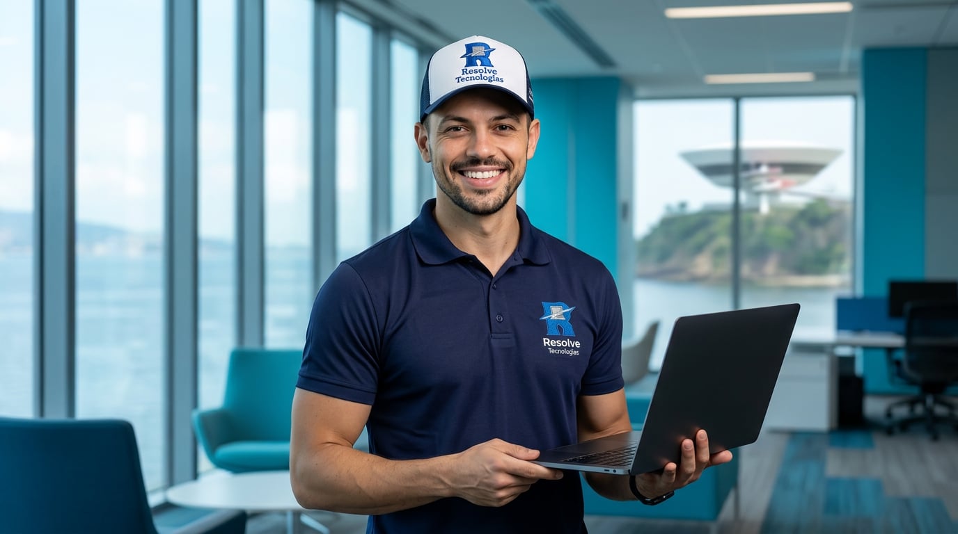 Técnico da Suporte de TI - Resolve Tecnologias com notebook em ambiente corporativo