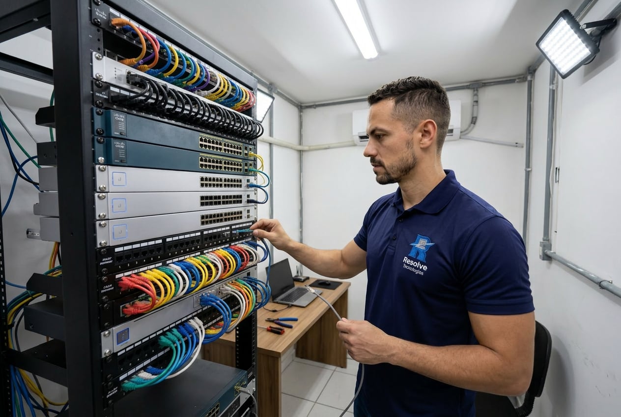 Técnico da Suporte de TI - Resolve Tecnologias verificando infraestrutura de TI em São João de Meriti