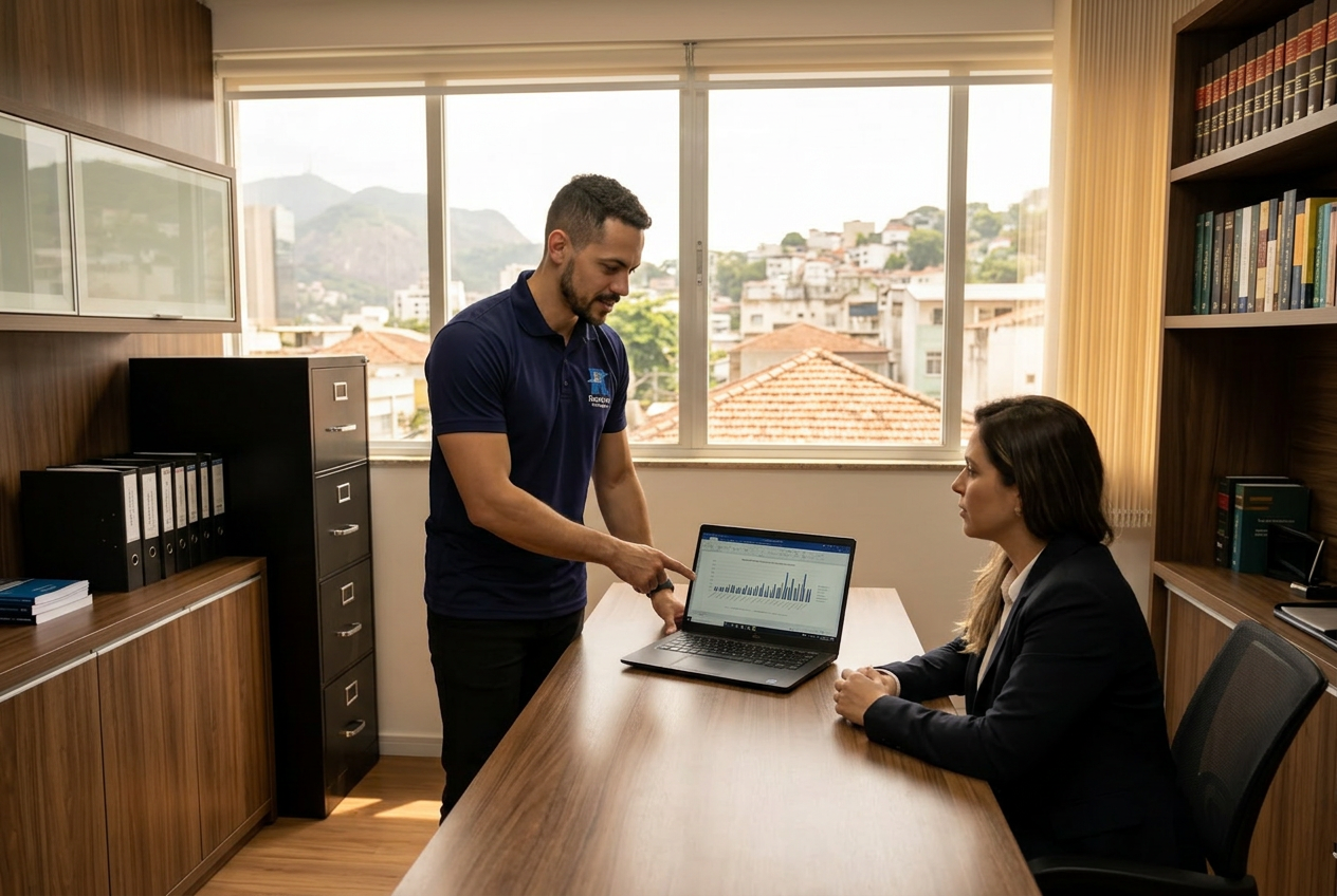Técnico da Resolve Tecnologias atendendo empresa na Tijuca