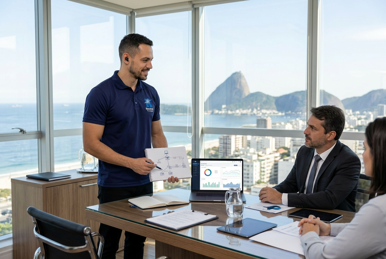 Técnico da Resolve Tecnologias atendendo empresa na Zona Sul do Rio de Janeiro