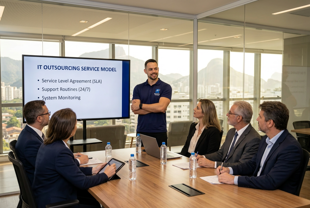 Equipe da Resolve Tecnologias apresentando terceirização de TI para empresas no Rio de Janeiro