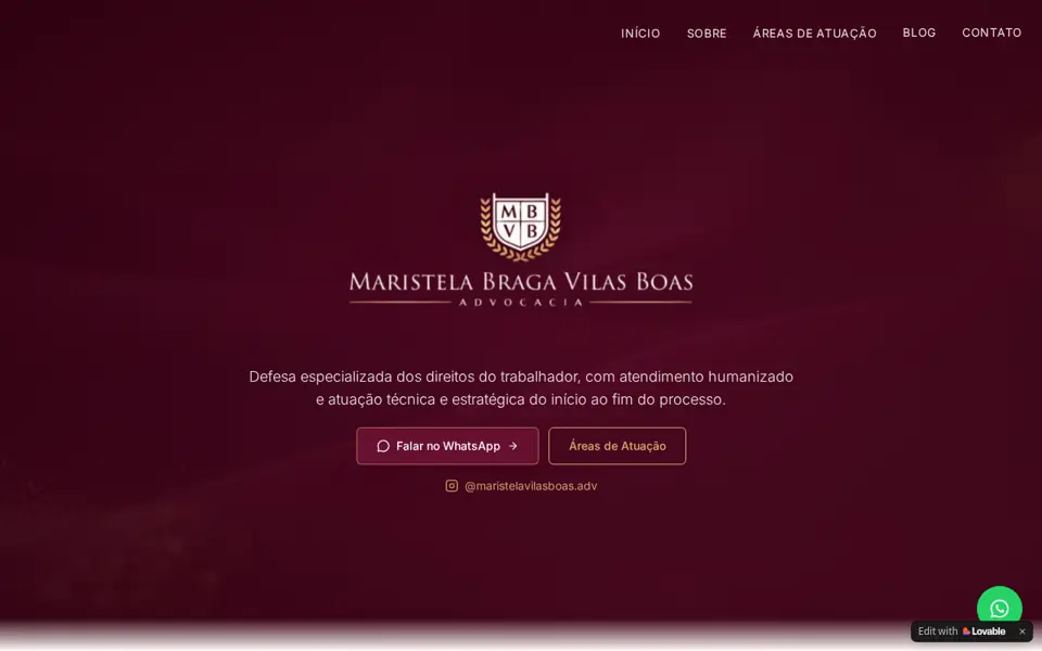 Página inicial do site MBVB Advocacia em computador