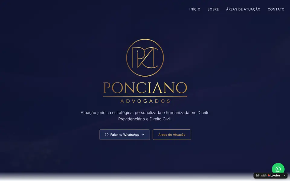 Página inicial do site Ponciano Advogados em computador