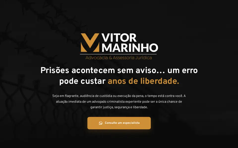 Página inicial do site VM Advogados Associados em computador