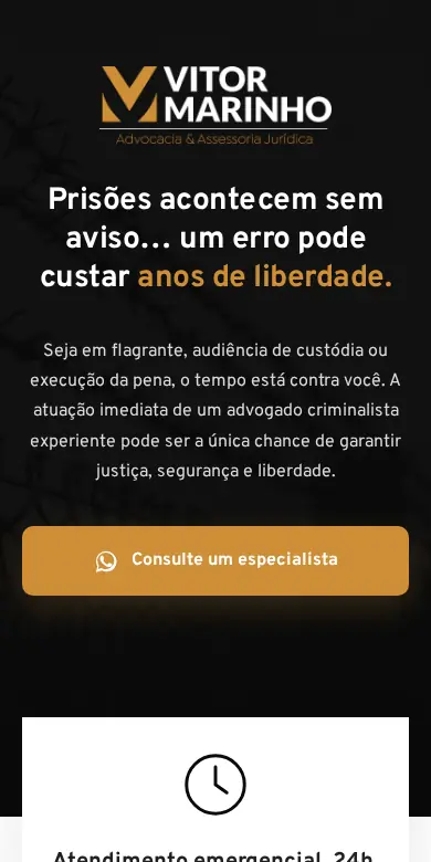 Site VM Advogados Associados no celular